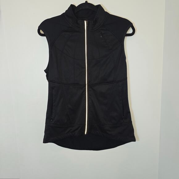 Athleta Black Stretch Sleeveless Vest Size M Zip Breathable Pockets Running - Picture 1 of 13